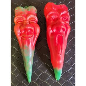 Red Chili Pepper  Anthropomorphic Faces Signed By Artist R. Vandamme 1996 Set